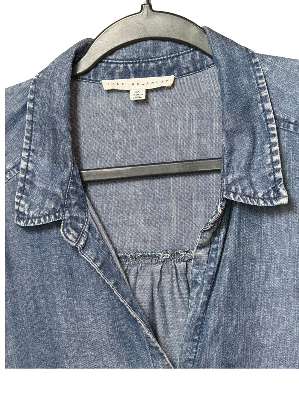 Jane + Delancey Lyocell Chambray Ruffle Sleeve Button Front Top 2X - Picture 5 of 8